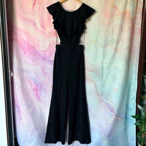 Flying Tomato S Black Stretchy Faux Suede Jumpsuit Boho Boardwalk Artsy Cocktail